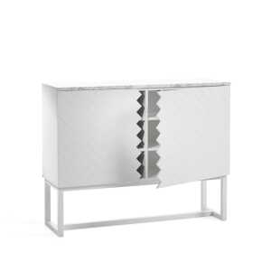 A2 Buffet Story blanc, dessus en marbre blanc, structure blanche