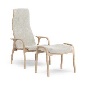 Swedese Fauteuil et repose-pieds Lamino hêtre laqué/peau de mouton Blanc cassé (blanc)