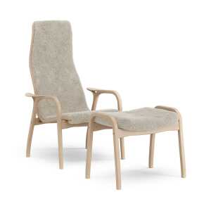 Swedese Fauteuil et repose-pieds Lamino hêtre laqué/peau de mouton Moonlight (beige)