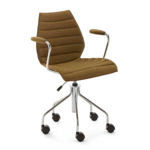 Kartell – Maui Soft Chaise de bureau avec accoudoirs et roulettes, acier chromé / Moutarde de Noma