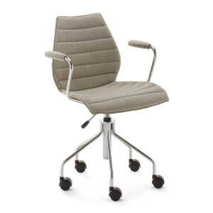 Kartell – Maui Soft Chaise de bureau avec accoudoirs et roulettes, acier chromé / Noma beige