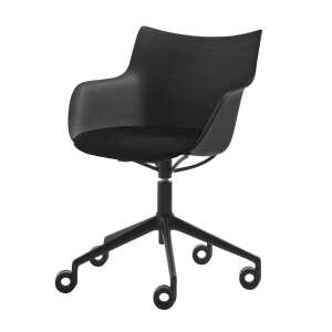 Kartell – Q/Wood Chaise avec roulettes et assise rembourrée, noir / noir