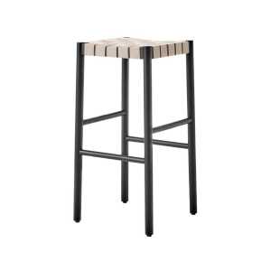 &Tradition Tabouret de bar Betty TK8 black, assise en ruban de lin tressé naturel