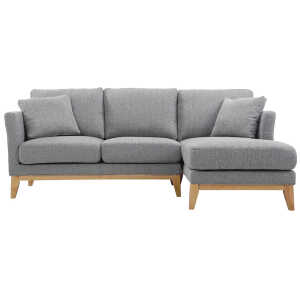 Canapé d’angle droit déhoussable scandinave 4 places en tissu gris clair et bois clair OSLO