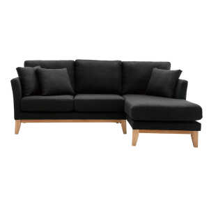 Canapé d’angle droit déhoussable scandinave 4 places en tissu gris foncé et bois clair OSLO