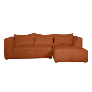 Canapé d’angle droit design en tissu velours côtelé terre brûlée 3-4 places PANAM