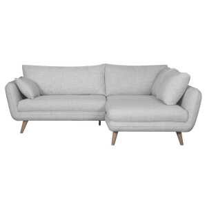 Canapé d’angle droit scandinave 3-4 places en tissu gris clair chiné et bois clair CREEP