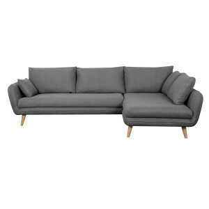 Canapé d’angle droit scandinave 5 places en tissu gris anthracite et bois clair CREEP