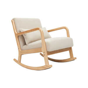 Rocking chair scandinave en tissu effet velours beige et bois clair massif DERRY