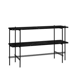 GUBI Table d’appoint TS Console 120x30x72 cm black marquina marble, structure noire, 2 étagères en marbre