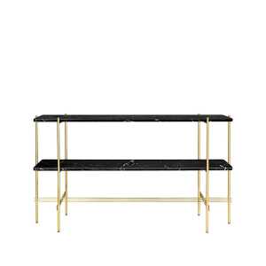 GUBI Table d’appoint TS Console 120x30x72 cm black marquina marble, structure en laiton, 2 étagères en marbre