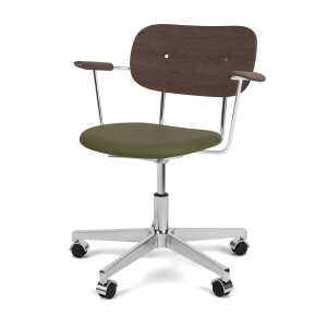 Audo – Co Task Chaise de bureau avec accoudoirs, chêne teinté foncé / army (cuir)