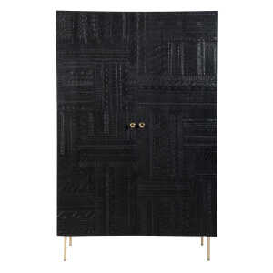 Armoire gravée en bois noir et métal doré