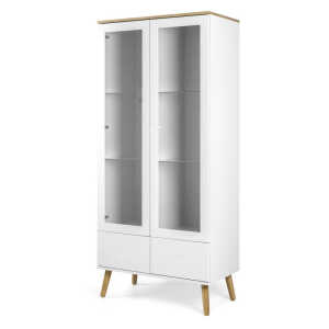 Armoire scandinave portes vitrées avec tiroirs blanc