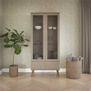 Armoire scandinave portes vitrées avec tiroirs taupe