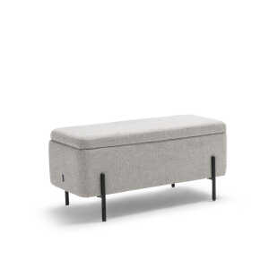 Banc coffre en tissu et métal L100cm – Gris clair