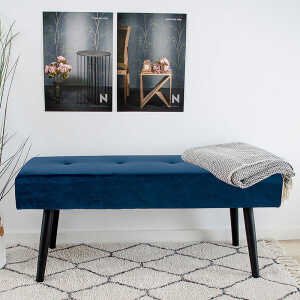 Banc en velours L100cm – Bleu foncé