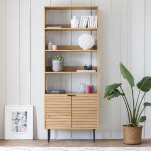 Bibliothèque en bois 4 étagères et 2 portes