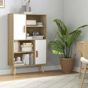 Bibliothèque scandinave 4 niches + 2 placards blanc naturel