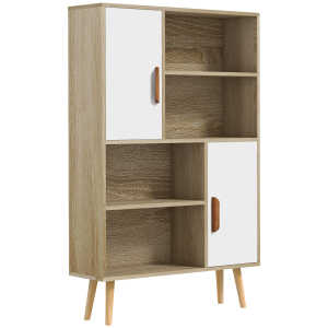 Bibliothèque scandinave 4 niches + 2 placards blanc naturel