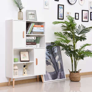 Bibliothèque scandinave 4 niches et 2 placards blanc