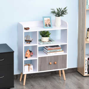 Bibliothèque scandinave multi-rangements blanc gris