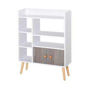 Bibliothèque scandinave multi-rangements blanc gris