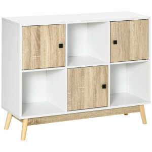 Bibliothèque style scandinave 3 niches portes blanc aspect chêne clair