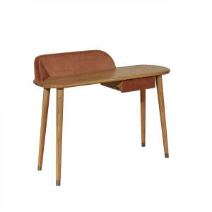 Bureau 1 tiroir en chêne et velours caramel