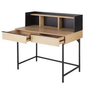 Bureau 2 tiroirs 3 niches beige et noir