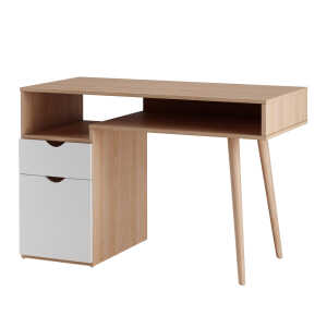 Bureau avec 1 porte et 1 tiroir en effet chêne et blanc