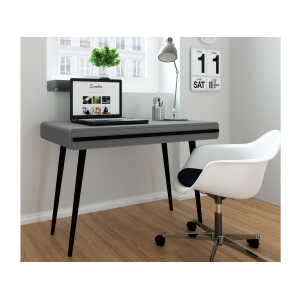 Bureau avec 2 tiroirs en mélaminé gris et noir