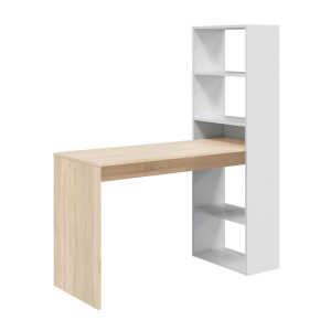 Bureau avec étagère de rangement réversible 120x53x144cm – Blanc/Bois