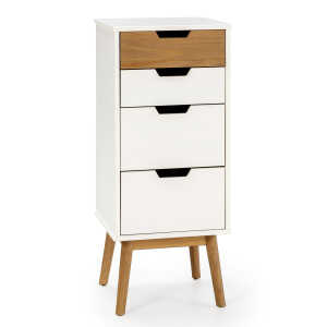 Chiffonnier nuit 4 tiroirs blanc/bois, 40 cm longueur