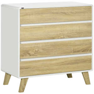 Commode design scandinave – 4 tiroirs – blanc aspect chêne clair