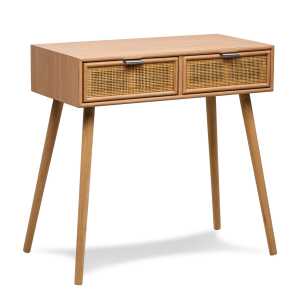 Console 2 tiroirs en bois et rotin naturel