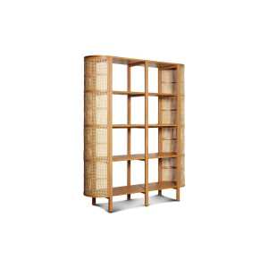 Etagère scandinave en hêtre et rotin beige