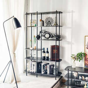 Etagère style moderne en métal et bois noir