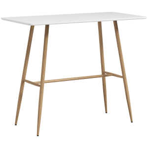 Table de bar rectangulaire scandinave acier aspect bois plateau blanc